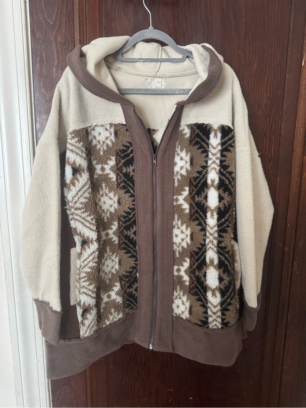 Oli & Hali Cream, Brown & Black Hooded Zip Cardigan
